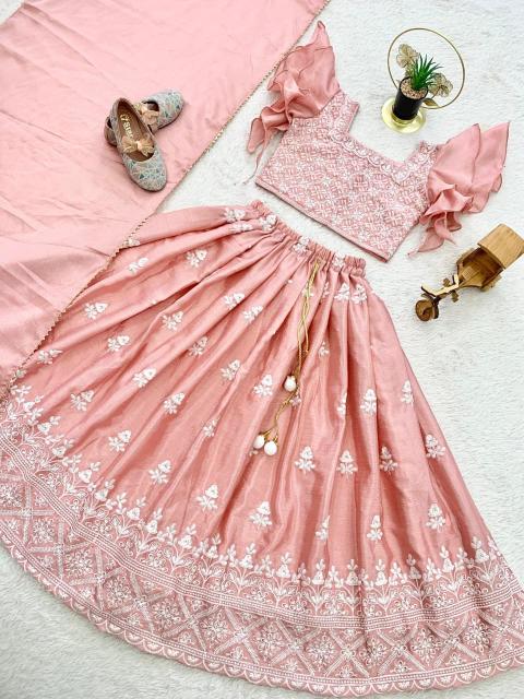 Trending  Embroidered Work Chinon Pink Wholesale kids wear suppliers in Surat - wholesale export